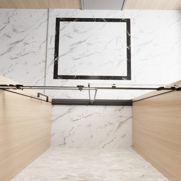 9ffacde173f0465d9cd3216ac6c9c2f8_3168f84fc8a42995e71d347cd9ed6367 Frameless Single sliding shower door 60 "W x 76" H, 1/4 "(6 mm) Clear Tempered Glass, Explosion Proof Film, Stainless Steel Handle Square Tube Track ,Matte Black