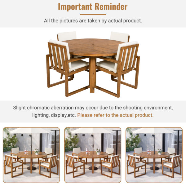 5-Piece Outdoor Patio Dining Set Acacia Wood Outdoor Dining Set Patio Furniture Set with Four  Armchairs and a Table for Garden, Balcony, Backyard, Beige