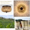 3-Lights Woven Rattan Flush Mount Ceiling Light Fixture with Hand-Worked Cage Shade for Bedroom, Kitchen, Foyer, Porch