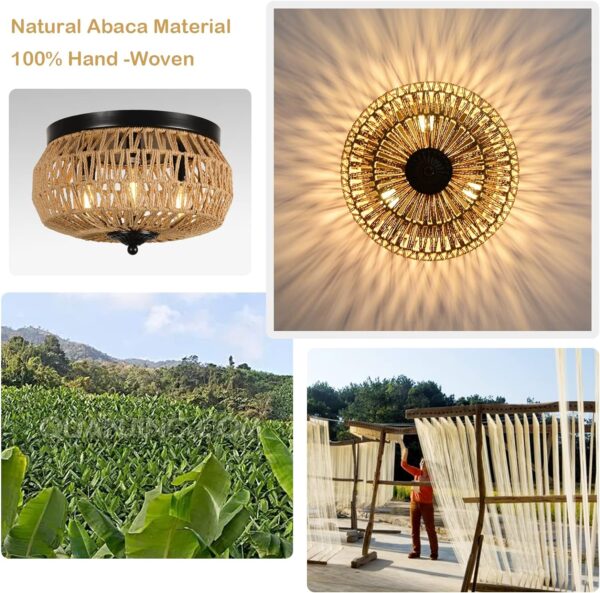 a0438fee3cd141d1ac335ccde7bb4055_0e2c170d6821ff3279c10e3f27adc644 3-Lights Woven Rattan Flush Mount Ceiling Light Fixture with Hand-Worked Cage Shade for Bedroom, Kitchen, Foyer, Porch