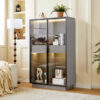 60.6'' Freestanding Display Cabinet with 2 Storage Drawers, Pantry with Glass Doors & LED Lighting, Modern China Cabinet with Adjustable Shelves for Hallways, Kitchen, Livingroom & Office - Grey