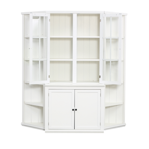 75.25'' Tall Display Cabinet and Two Triangle Sided Bookshelves, 69.25'' Wide Retro Style Wall Suit with Glass Doors, for Hallways, Living room, Office, Studio or Workspace - White