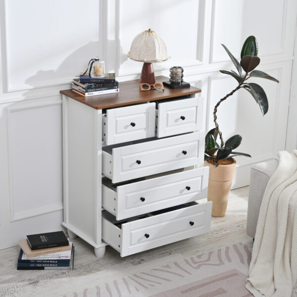 ZM White Dresser with 5 Drawers, Tall Chest of Drawers, 5 Drawer Dresser with Deep Space, Wood Storage Cabinet for Living Room, Hallway, Office, White