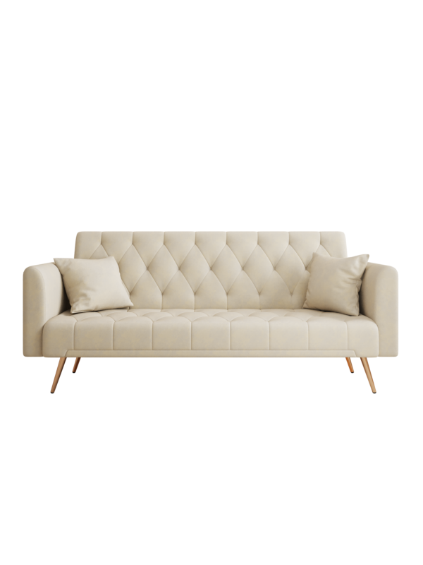 71 inch convertible love seat sofa, American retro beige velvet, suitable for small living room, bedroom, office
