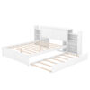 Queen Size Storage Platform Bed with Pull Out Shelves and Twin  XL Size Trundle, White