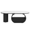 Luxury Modern Oval Coffee Table, 47.24'' Coffee Table with Storage Drawer, Faux Marble Top, Black Metal Center Table for Living Room