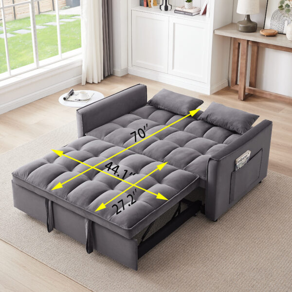 a23ed2f9484f428ea07ab63c65d8bd88_100b0a8cebcf5f91e7ddbd655660c6fe 55.1-inch 3-in-1 convertible sofa bed, modern velvet double sofa Futon sofa bed with adjustable back, storage bag and pillow, for living room, bedroom (dark grey)