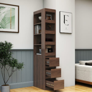 70.87" H Display Storage  Cabinet , 4-Tier Shelf, 3 Side Drawers & 4 small display shelves , Modern Wooden Tall Bookshelf Bookcase for Living Room Home Office