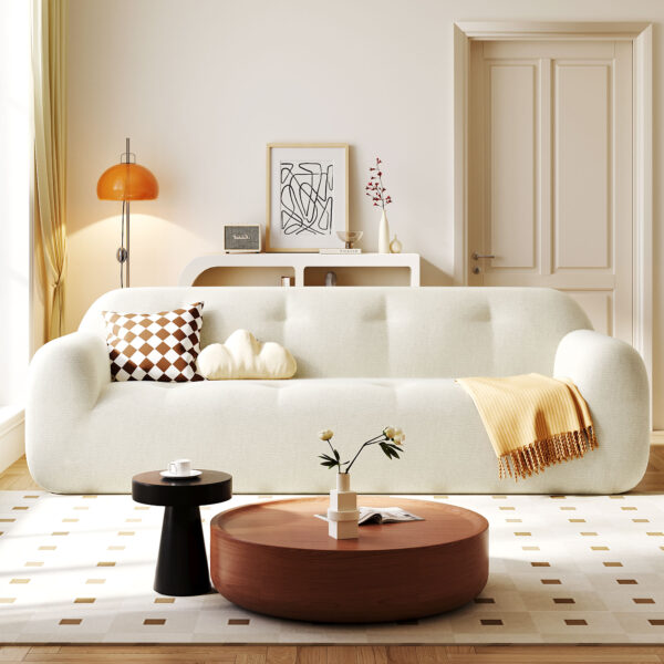U_Style 85.8" Wide Chenille Fabric 3-Seater Sofa with Tufted Style, Full Sponge Compression Design, with Powder-Free Foam, Pocket Spring for Extra Comfort, 23.6" Seat Depth, No Assembly Required,for L