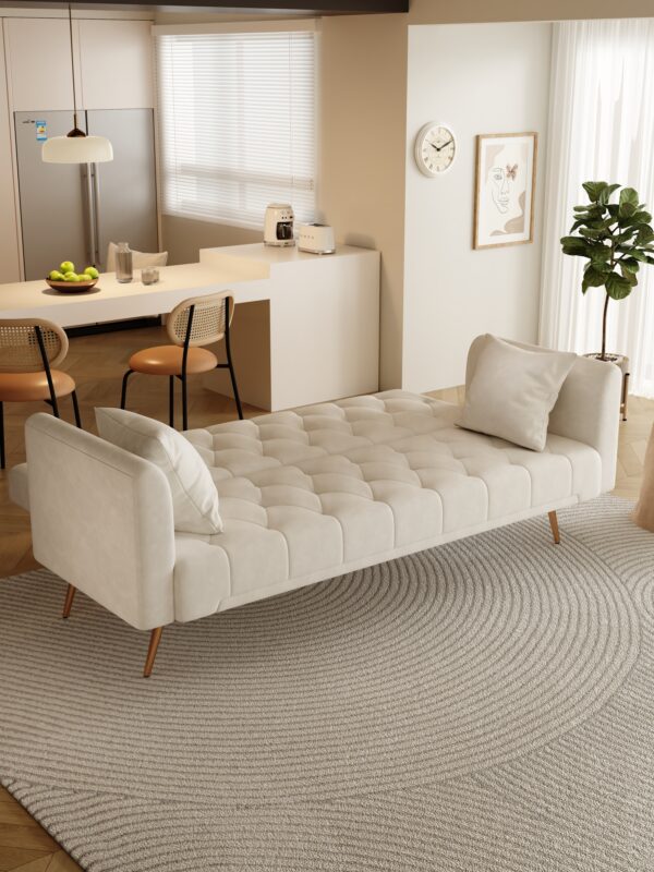 71 inch convertible love seat sofa, American retro beige velvet, suitable for small living room, bedroom, office