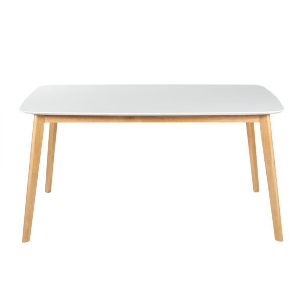 5-Piece Mid-Century Modern Dining Set - Solid Wood Frame Table + 4 Beige Upholstered Chairs(White Oak+Beige)