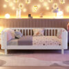 Twin Size Wood Platform Bed for Kids, Wood Low Profile Twin Bed with Rails for Girls and Boys, White (Patented Design)