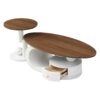 Luxury Nesting Coffee Table Set of 2,  Tables with Storage for Living Room, Oval and Round Table Set, White Center Table, Cocktail Table, Side Table,  Large 47.24'', Small 19.69''