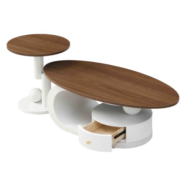 Luxury Nesting Coffee Table Set of 2,  Tables with Storage for Living Room, Oval and Round Table Set, White Center Table, Cocktail Table, Side Table,  Large 47.24'', Small 19.69''