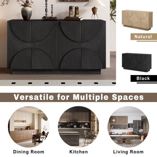 TREXM 4-Door Large Storage Sideboard, Wood Sideboard Cabinet with Semi-Circular Handles and Adjustable Shelves for Dining Room, Kitchen, and Living Room (Black)