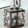 End table,  Glass table top, MDF W/marble paper middle shelf, powder coat finish metal legs. (26.3"Lx26.3"Wx24"H)