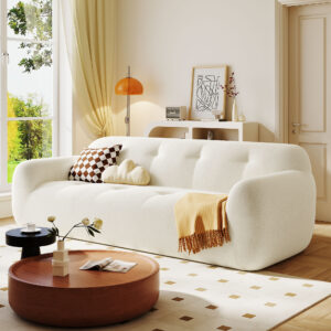 U_Style 85.8" Wide Chenille Fabric 3-Seater Sofa with Tufted Style, Full Sponge Compression Design, with Powder-Free Foam, Pocket Spring for Extra Comfort, 23.6" Seat Depth, No Assembly Required,for L