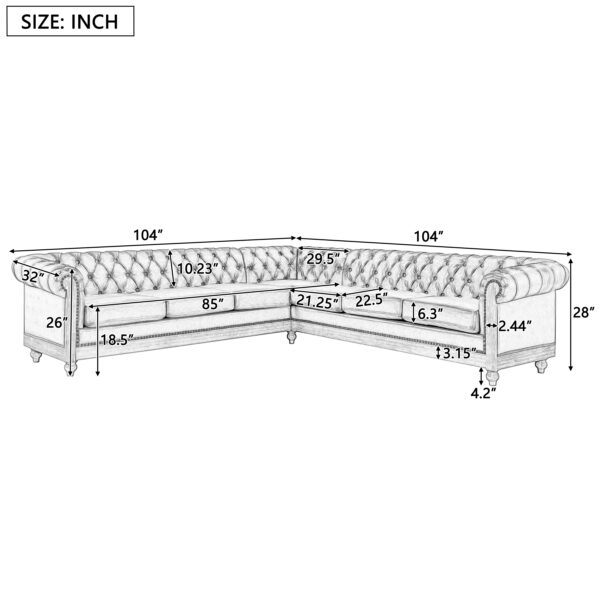 Mirod Comfy Large Sectional Sofa with Wooden Legs, Retro Style for Living Room