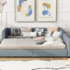 Queen Size & Twin XL Size Upholstered Platform Bed, Mother & Child Bed, PU Leather, Gray