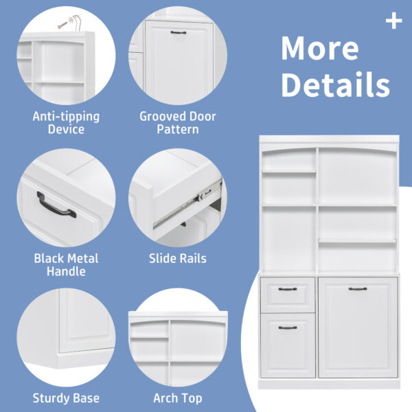 Bathroom Storage Cabinet with Tilt-Out Hamper, 70.9'' Tall Free Standing Organizer with Drawers & Adjustable Shelves, MDF Linen Tower with Steel Handles, White Finish