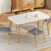5-Piece Mid-Century Modern Dining Set - Solid Wood Frame Table + 4 Beige Upholstered Chairs(White Oak+Gray)