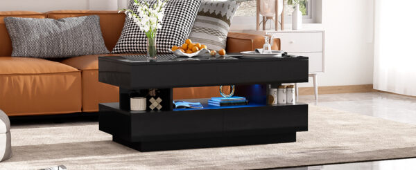 U-Can Lift-Top Coffee Table with 2 Drawers, Modern Coffee Table with Adequate Hidden Compartment, Multi-Functional Lift-Top Coffee Table with High-Gloss Finish for Living Room