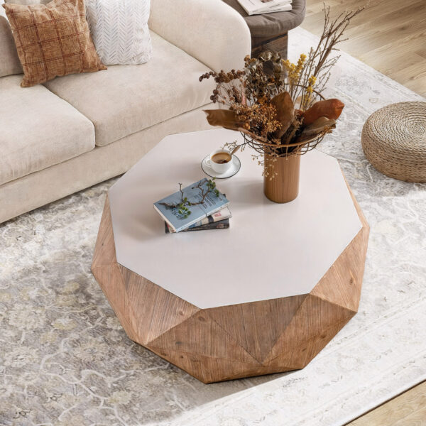 38"Three-dimensional Embossed Pattern Design American Retro Style Coffee Table,White Tabletop