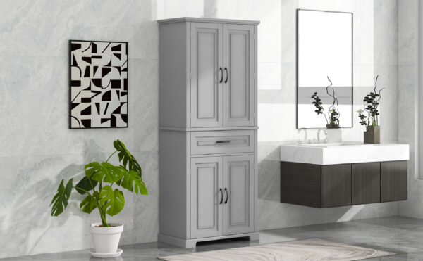 Bathroom Storage Cabinet with Doors and Drawer, Multiple Storage Space, Adjustable Shelf, Grey (Old Sku:WF308204AAE)
