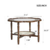 Mid-Century Style Coffee Table with Petal Shape and White Crackle Pattern Glass, 2-Tiered Coffee Table with Rattan, Walnut, 31.5"