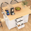 K&K 55.7'' Large Kitchen Island with 2 Drop Leaf,, Rolling Kitchen Cart on 5 Wheels with Power Outlet, Folding Storage Dining Table with Spice & Towel Rack , 3 Drawers, for Kitchen, Dining Room,White