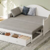 Twin Size Wood Daybed Extended Bed with Storage Drawers Wooden Sofa Bed for Living Room Guest Room, White