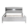 Wood Full Size Platform Bed with Built-in LED Light, Storage Headboard and Guardrail, Antique Grey