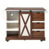 K&K 55.5" Farmhouse Kitchen Island with Drop Leaf, Kitchen Storage Island with Barn Door, Power Outlet, Rolling Kitchen Cart on Wheels with Spice Rack, for Home, Kitchen, Dining Room, White