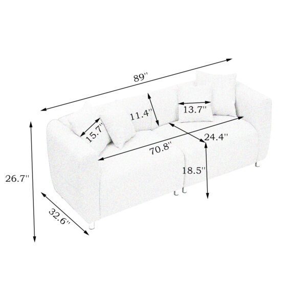 abc9a21bf90a4901868aadeb24bc76c3_be700120ac8dc474129aac7fb4ceef27 89 inch Sofa for Living Room, Fashion Sofa with Metal Legs, 3 Seater Sofa, Solid Wood Frame Couch with 4Pillows, for Apartment Office Living Room - White