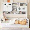Twin Size Wooden Daybed With Twin Size Trundle, and All-in-One Cabinet and Shelf, White