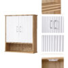 Bathroom Wall Cabinet with Double - Door, Bottom Shelf, Wavy - Patterned Doors, Adjustable Inner Shelf, Easy Installation, White & Natural Wood