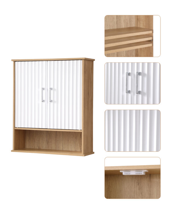ad0dbacd6ed549d6b9f0216f729b44cf_86d1bbf2fb0e9e18569ddf8eb8a3c312 Bathroom Wall Cabinet with Double - Door, Bottom Shelf, Wavy - Patterned Doors, Adjustable Inner Shelf, Easy Installation, White & Natural Wood