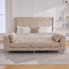 83.1"Wide Modern Upholstered End of Bed Bench with Armrests, Chenille Chaise Lounge Couch with 2 Bolster Pillows, Daybed with Rubberwood Legs For Living Room,Bedroom,Apartment,Guestroom, Wheat