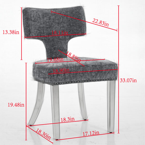 Mid Century Modern Dining Chairs Set of 2, Farmhouse Chenille Fabric Upholstered Accent Chair Curved Backrest with Copper Nails around,Kitchen Chairs with Golden Stainless Steel Plating Legs, Black