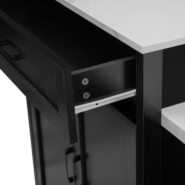 K&K 82.7 inch Kitchen Island with Extendable Dining Table for 4-6 Person,Faux Mable Kitchen Table with Double-sized Storage,Power Outlet,Kitchen island with Storage 2 Drawers 2 Side Open Shelves,Black