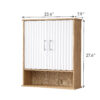 Bathroom Wall Cabinet with Double - Door, Bottom Shelf, Wavy - Patterned Doors, Adjustable Inner Shelf, Easy Installation, White & Natural Wood