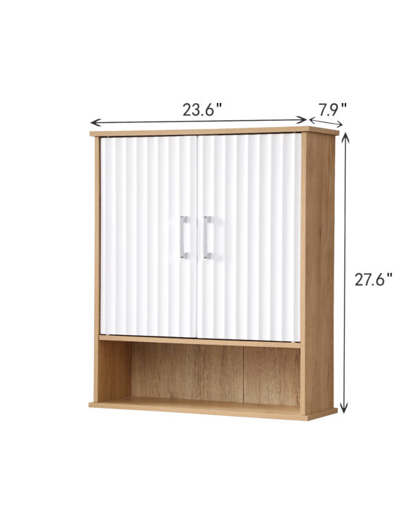 aeb2f89fc87b4e1f8594d4904ead9e6e_5aa36878bb82d7046320fa2075973c03 Bathroom Wall Cabinet with Double - Door, Bottom Shelf, Wavy - Patterned Doors, Adjustable Inner Shelf, Easy Installation, White & Natural Wood