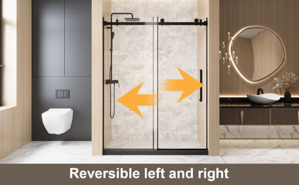 aed55e0f581e4651911eb9179592dbef_bb622c72870a62b1791e16b15cb4f9ff Frameless Single sliding shower door 60 "W x 76" H, 1/4 "(6 mm) Clear Tempered Glass, Explosion Proof Film, Stainless Steel Handle Square Tube Track ,Matte Black