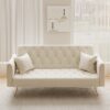 71 inch convertible love seat sofa, American retro beige velvet, suitable for small living room, bedroom, office