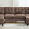 U-shaped Sectional Sofa 103.5" Chenille Fabric Couch with Dual Chaise Lounges, Storage Pockets and Armrest Pillows for Living Room, Brown
