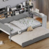 Wooden Twin Size Daybed with Storage Shelves, Multi-functional Bed with Twin Size Trundle Bed and  Study Desk, Gray