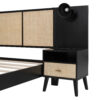 Queen Size Solid Wood Bed Frame with 2 Nightstands, Elegant Design with Lamps, Rattan and Wood Combination,Black