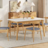 5-Piece Mid-Century Modern Dining Set - Solid Wood Frame Table + 4 Beige Upholstered Chairs(White Oak+Gray)