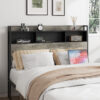Full size bed frame, wooden platform bed frame, with storage and 2 USBs, no noise, no need for box springs, easy to assemble tools, large storage space under the bed, Antique Gray