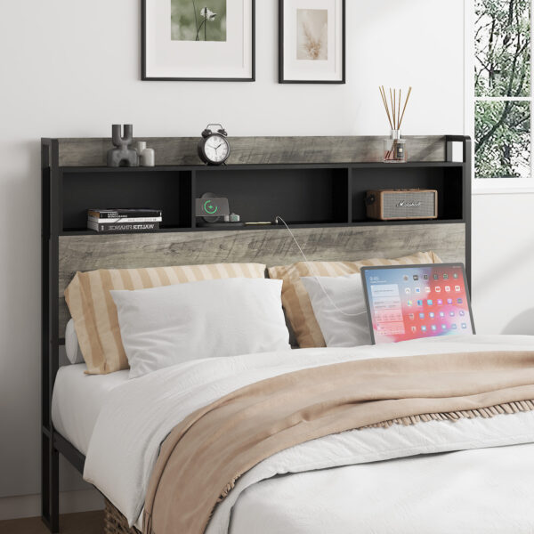 b07e75faa08148e68d2a01ef30fbd78d_a9dcccac4f443cd31199e1fc327775d1 Full size bed frame, wooden platform bed frame, with storage and 2 USBs, no noise, no need for box springs, easy to assemble tools, large storage space under the bed, Antique Gray